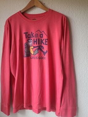 Life Is Good Coral Crewneck Tee with Subtle Logo Men's Size L